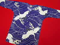 義若オリジナルの鯉口シャツ、ダボシャツ　激安セール 波と鶴　紫